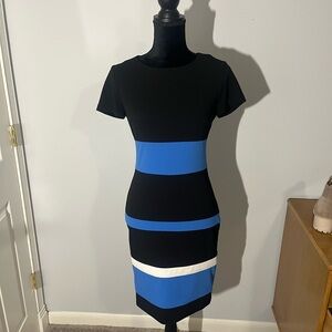 Tommy Hilfiger black, blue, & white color-blocked short-sleeve sheath dress 2